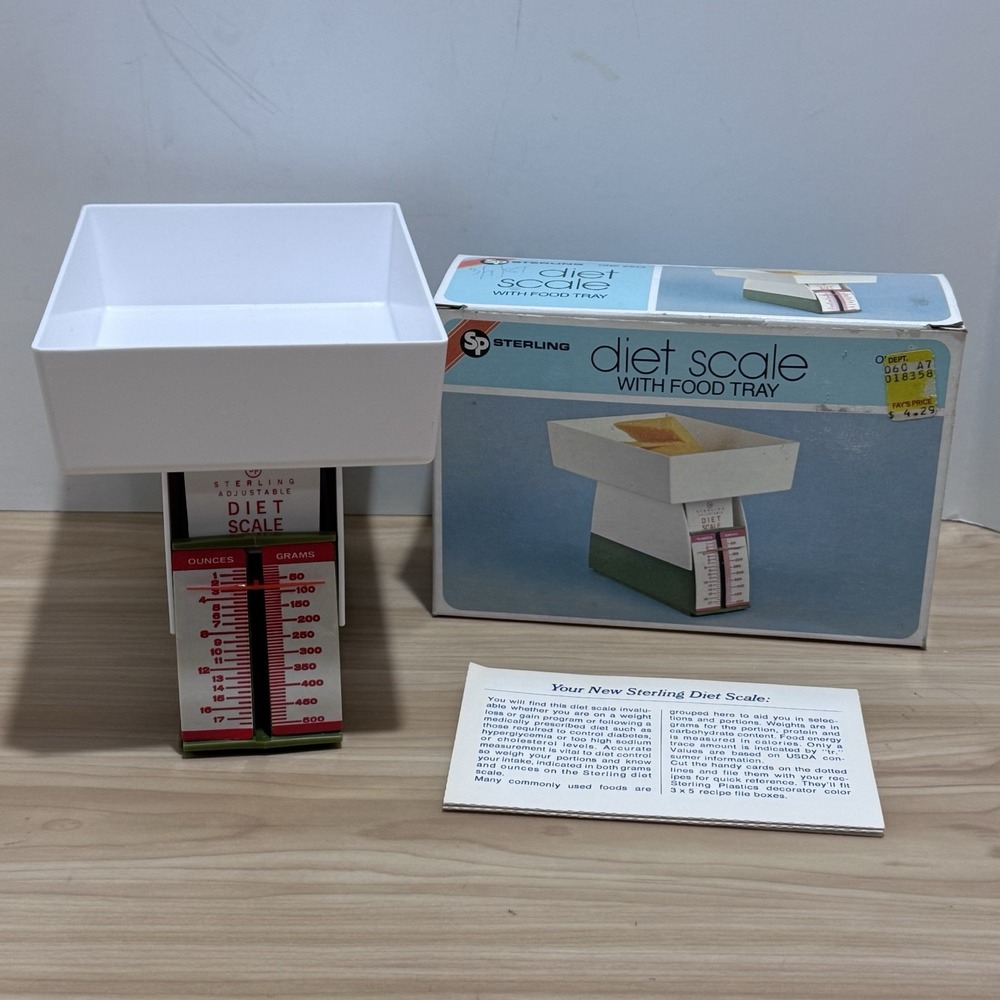 Vintage STERLING Diet Scale With Food Tray 1983 Made in USA #643 w/Box Avocado